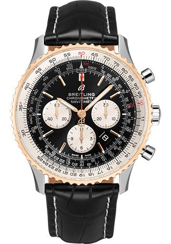 Breitling Navitimer B01 Chronograph 46 Watch - Steel & Red Gold - Black Dial - Black Croco Strap - Folding Buckle - UB0127211B1P2 - Luxury Time NYC