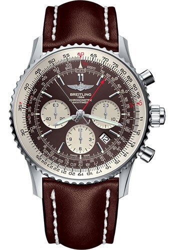 Breitling Navitimer B03 Chronograph Rattrapante 45 Watch - Steel - Panamerican Bronze Dial - Brown Leather Strap - Tang Buckle - AB031021/Q615/443X/A20BA.1 - Luxury Time NYC