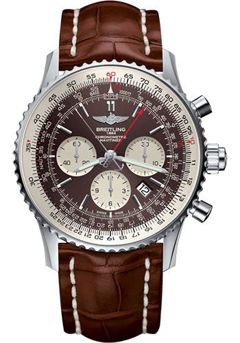 Breitling Navitimer B03 Chronograph Rattrapante 45 Watch - Steel - Panamerican Bronze Dial - Gold Croco Strap - Tang Buckle - AB031021/Q615/754P/A20BA.1 - Luxury Time NYC