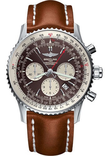 Breitling Navitimer B03 Chronograph Rattrapante 45 Watch - Steel - Panamerican Bronze Dial - Gold Leather Strap - Folding Buckle - AB031021/Q615/440X/A20D.1 - Luxury Time NYC