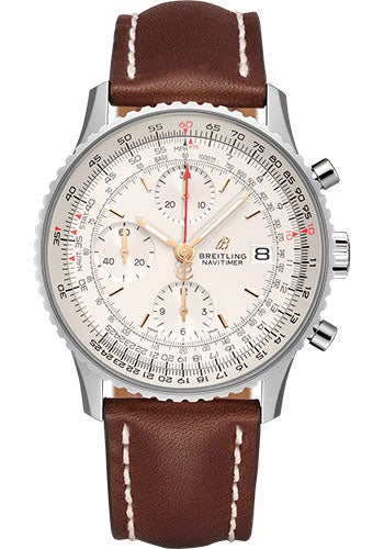Breitling Navitimer Chronograph 41 Watch - Steel - Mercury Silver Dial - Brown Leather Strap - Folding Buckle - A13324121G1X3 - Luxury Time NYC