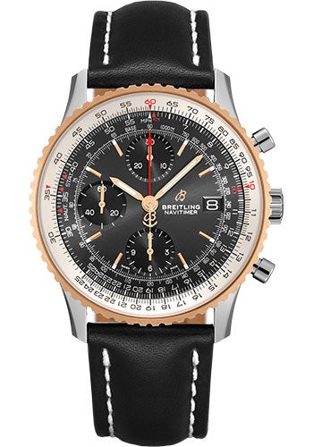 Breitling Navitimer Chronograph 41 Watch - Steel & Red Gold - Black Dial - Black Leather Strap - Folding Buckle - U13324211B1X2 - Luxury Time NYC
