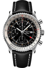 Load image into Gallery viewer, Breitling Navitimer Chronograph GMT 46 Watch - Stainless Steel - Black Dial - Black Calfskin Leather Strap - Folding Buckle - A24322121B2X2 - Luxury Time NYC