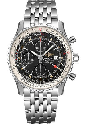 Breitling Navitimer Chronograph GMT 46 Watch - Stainless Steel - Black Dial - Metal Bracelet - A24322121B1A1 - Luxury Time NYC