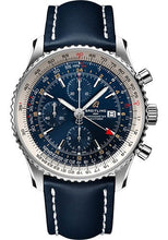 Load image into Gallery viewer, Breitling Navitimer Chronograph GMT 46 Watch - Stainless Steel - Blue Dial - Blue Calfskin Leather Strap - Folding Buckle - A24322121C2X2 - Luxury Time NYC
