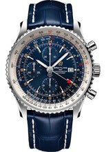 Load image into Gallery viewer, Breitling Navitimer Chronograph GMT 46 Watch - Steel - Blue Dial - Blue Croco Strap - Tang Buckle - A24322121C2P1 - Luxury Time NYC