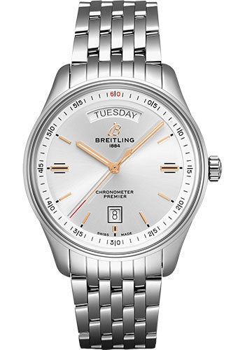 Breitling Premier Automatic Day & Date Watch - 40mm Steel Case - Silver Dial - Steel Bracelet - A45340211G1A1 - Luxury Time NYC