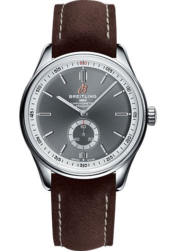 Breitling Premier Automatic Watch - 40mm Steel Case - Anthracite Dial - Brown Nubuck Strap - A37340351B1X1 - Luxury Time NYC