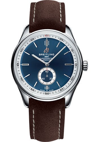 Breitling Premier Automatic Watch - 40mm Steel Case - Blue Dial - Brown Nubuck Strap - A37340351C1X1 - Luxury Time NYC
