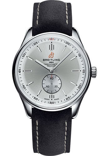 Breitling Premier Automatic Watch - 40mm Steel Case - Silver Dial - Anthracite Nubuck Strap - A37340351G1X1 - Luxury Time NYC