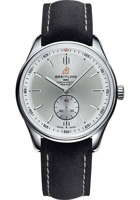 Breitling Premier Automatic Watch - 40mm Steel Case - Silver Dial - Anthracite Nubuck Strap - A37340351G1X1 - Luxury Time NYC
