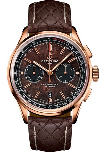 Breitling Premier B01 Chronograph 42 Bentley Centenary Limited Edition Watch - 18K Red Gold - Brown Dial - Brown Calfskin Leather Strap - Tang Buckle Limited Edition - RB01181A1Q1X1 - Luxury Time NYC