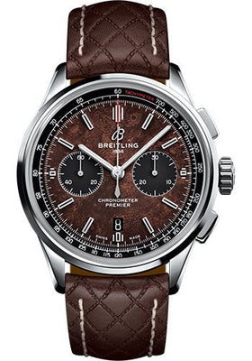 Breitling Premier B01 Chronograph 42 Bentley Centenary Limited Edition Watch - Stainless Steel - Brown Dial - Brown Calfskin Leather Strap - Tang Buckle Limited Edition - AB01181A1Q1X2 - Luxury Time NYC