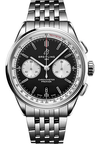 Breitling Premier B01 Chronograph 42 Watch - Stainless Steel - Black Dial - Metal Bracelet - AB0118371B1A1 - Luxury Time NYC