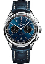 Load image into Gallery viewer, Breitling Premier B01 Chronograph 42 Watch - Stainless Steel - Blue Dial - Blue Alligator Leather Strap - Folding Buckle - AB0118221C1P1 - Luxury Time NYC