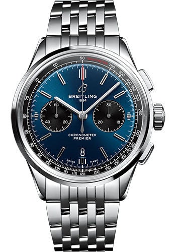 Breitling Premier B01 Chronograph 42 Watch - Stainless Steel - Blue Dial - Metal Bracelet - AB0118221C1A1 - Luxury Time NYC