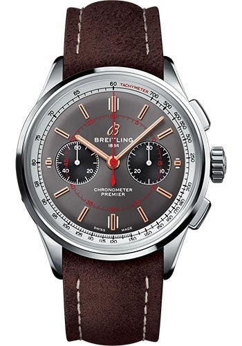 Breitling Premier B01 Chronograph 42 Wheels and Waves Limited Edition Watch - Stainless Steel - Anthracite Dial - Brown Calfskin Leather Strap - Folding Buckle Limited Edition - AB0118A31B1X2 - Luxury Time NYC