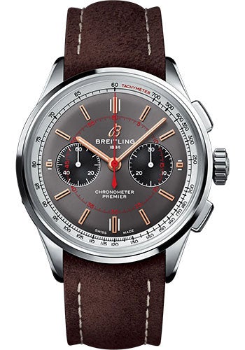 Breitling Premier B01 Chronograph 42 Wheels and Waves Limited Edition Watch - Stainless Steel - Anthracite Dial - Brown Calfskin Leather Strap - Tang Buckle Limited Edition - AB0118A31B1X1 - Luxury Time NYC