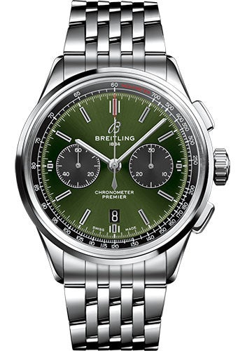 Breitling Premier B01 Chronograph Bentley Watch - 42mm Steel Case - Green Dial - Steel Bracelet - AB0118A11L1A1 - Luxury Time NYC