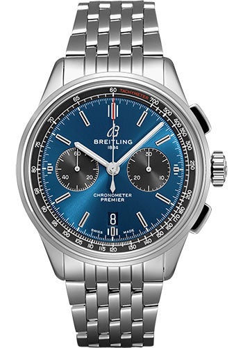 Breitling Premier B01 Chronograph Watch - 42mm Steel Case - Blue Dial - Steel Bracelet - AB0118A61C1A1 - Luxury Time NYC