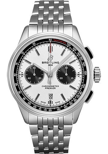 Breitling Premier B01 Chronograph Watch - 42mm Steel Case - Silver Dial - Steel Bracelet - AB0118221G1A1 - Luxury Time NYC