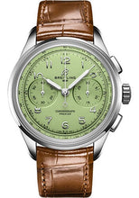 Load image into Gallery viewer, Breitling Premier B09 Chronograph 40 Watch - Stainless Steel - Pistachio Green Dial - Gold Brown Alligator Leather Strap - Folding Buckle - AB0930D31L1P1 - Luxury Time NYC