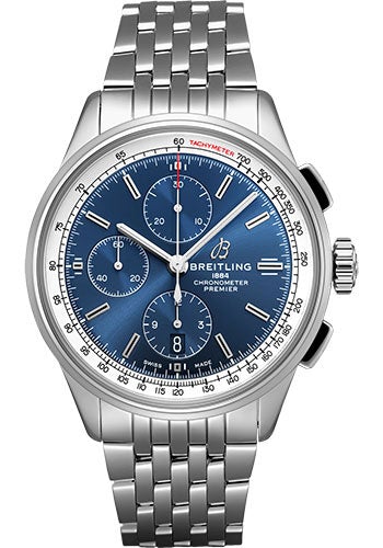 Breitling Premier Chronograph Watch - 42mm Steel Case - Blue Dial - Steel Bracelet - A13315351C1A1 - Luxury Time NYC
