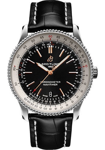 Breitling Steel Navitimer 1 Automatic 41 - Black Dial - Black Croco Strap - A17326211B1P2 - Luxury Time NYC