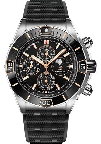 Breitling Super Chronomat 44 Four-Year Calendar Watch - Steel and 18K Red Gold - Black Dial - Black Rubber Strap - Folding Buckle - I19320251B1S1 - Luxury Time NYC