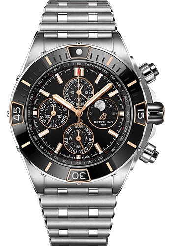 Breitling Super Chronomat 44 Four-Year Calendar Watch - Steel and 18K Red Gold - Black Dial - Metal Bracelet - I19320251B1A1 - Luxury Time NYC