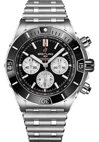 Breitling Super Chronomat B01 44 Watch - Stainless Steel - Black Dial - Metal Bracelet - AB0136251B1A1 - Luxury Time NYC