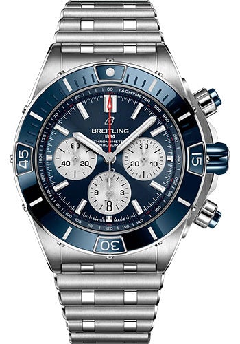 Breitling Super Chronomat B01 44 Watch - Stainless Steel - Blue Dial - Metal Bracelet - AB0136161C1A1 - Luxury Time NYC
