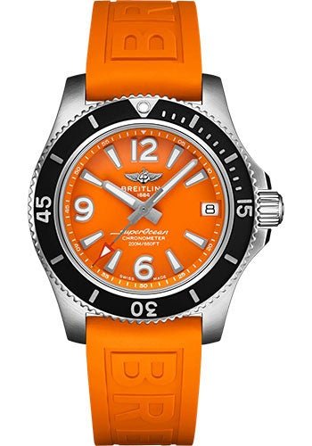 Breitling Superocean Automatic 36 Watch - Stainless Steel - Orange Dial - Orange Rubber Strap - Tang Buckle - A17316D71O1S1 - Luxury Time NYC
