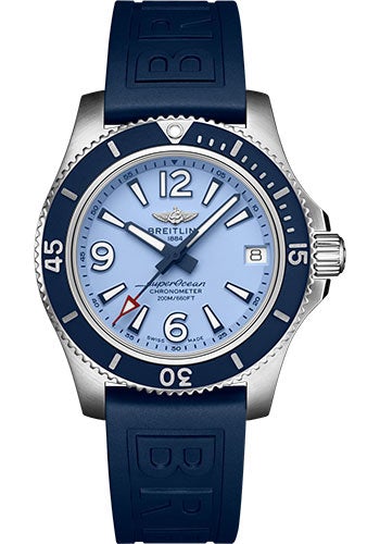 Breitling Superocean Automatic 36 Watch - Steel - Blue Dial - Blue Diver Pro III Strap - Tang Buckle - A17316D81C1S1 - Luxury Time NYC