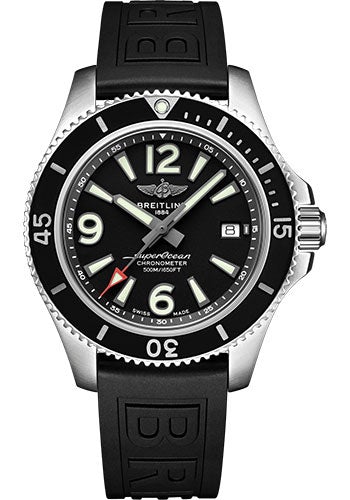 Breitling Superocean Automatic 42 Watch - Steel - Black Dial - Black Diver Pro III Strap - Tang Buckle - A17366021B1S1 - Luxury Time NYC