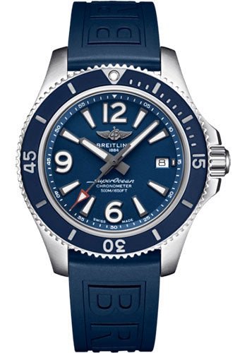 Breitling Superocean Automatic 42 Watch - Steel - Blue Dial - Blue Diver Pro III Strap - Folding Buckle - A17366D81C1S2 - Luxury Time NYC