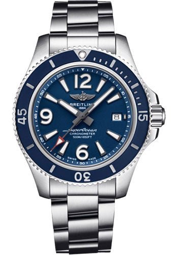 Breitling Superocean Automatic 42 Watch - Steel - Blue Dial - Steel And Satin Bracelet - A17366D81C1A1 - Luxury Time NYC