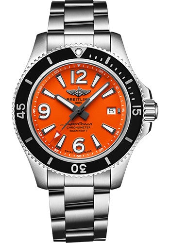 Breitling Superocean Automatic 42 Watch - Steel - Orange Dial - Steel Bracelet - A17366D71O1A1 - Luxury Time NYC