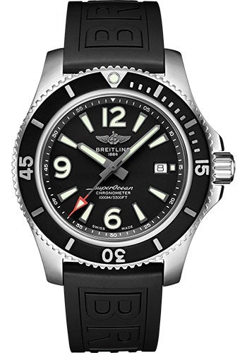 Breitling Superocean Automatic 44 Watch - Stainless Steel - Black Dial - Black Rubber Strap - Folding Buckle - A17367D71B1S2 - Luxury Time NYC