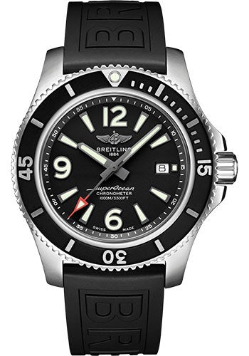 Breitling Superocean Automatic 44 Watch - Steel - Black Dial - Black Diver Pro III Strap - Tang Buckle - A17367D71B1S1 - Luxury Time NYC