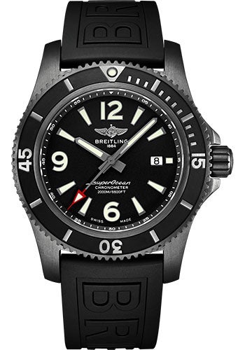 Breitling Superocean Automatic 46 Black Steel Watch - Black steel - Black Dial - Numerals,Black Rubber Strap - Tang Buckle - M17368B71B1S1 - Luxury Time NYC