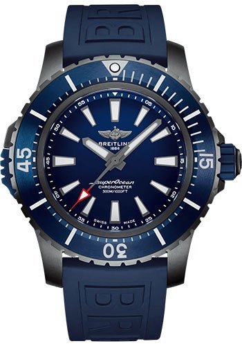 Breitling Superocean Automatic 48 Watch - DLC-Coated Titanium - Blue Dial - Blue Rubber Strap - Tang Buckle - V17369161C1S1 - Luxury Time NYC
