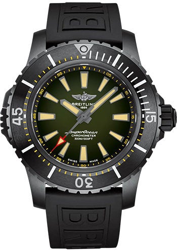 Breitling Superocean Automatic 48 Watch - DLC-Coated Titanium - Green Dial - Black Rubber Strap - Tang Buckle - V17369241L1S1 - Luxury Time NYC