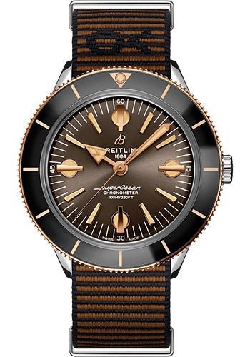 Breitling Superocean Heritage '57 Outerknown Limited Edition Watch - Steel and 18K Red Gold - Bronze Dial - Brown Econyl® Yarn Strap - Tang Buckle Limited Edition of 500 - U103701A1Q1W1 - Luxury Time NYC