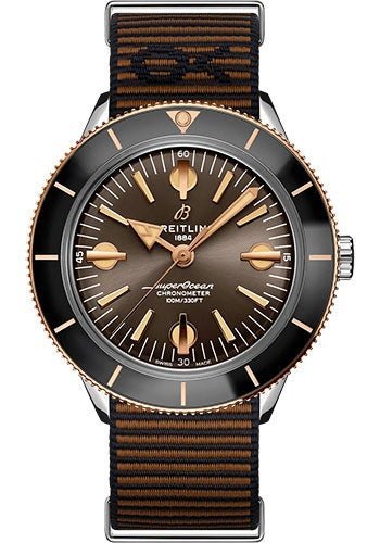 Breitling Superocean Heritage '57 Outerknown Limited Edition Watch - Steel and 18K Red Gold - Bronze Dial - Brown Econyl¬Æ Yarn Strap - Tang Buckle Limited Edition of 500 - U103701A1Q1W1 - Luxury Time NYC