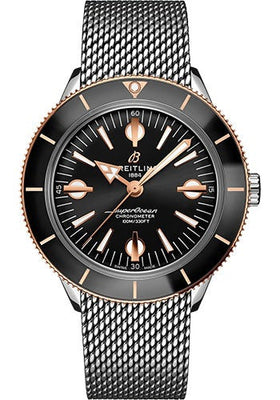Breitling Superocean Heritage '57 Watch - Steel and 18K Red Gold - Black Dial - Metal Bracelet - U10370121B1A1 - Luxury Time NYC