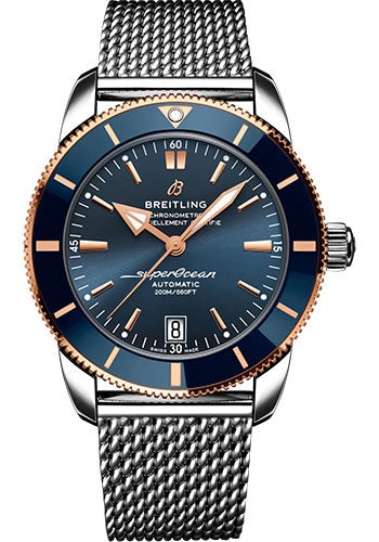 Breitling Superocean Heritage B20 Automatic 42 Watch - Steel and 18K Red Gold - Blue Dial - Metal Bracelet - UB2010161C1A1 - Luxury Time NYC