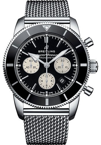 Breitling Superocean Heritage II B01 Chronograph 44 Watch - Steel Case - Black Dial - Steel Aero Classic Bracelet - AB0162121B1A1 - Luxury Time NYC