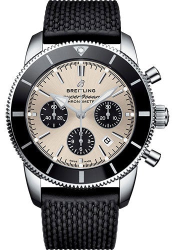 Breitling Superocean Heritage II B01 Chronograph 44 Watch - Steel Case - Silver Dial - Black Rubber Aero Classic Strap - AB0162121G1S1 - Luxury Time NYC