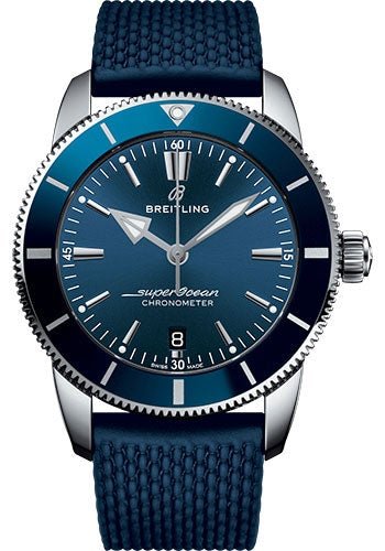 Breitling Superocean Heritage II B20 Automatic 44 Watch - Steel Case - Blue Dial - Blue Rubber Aero Classic Strap - AB2030161C1S1 - Luxury Time NYC